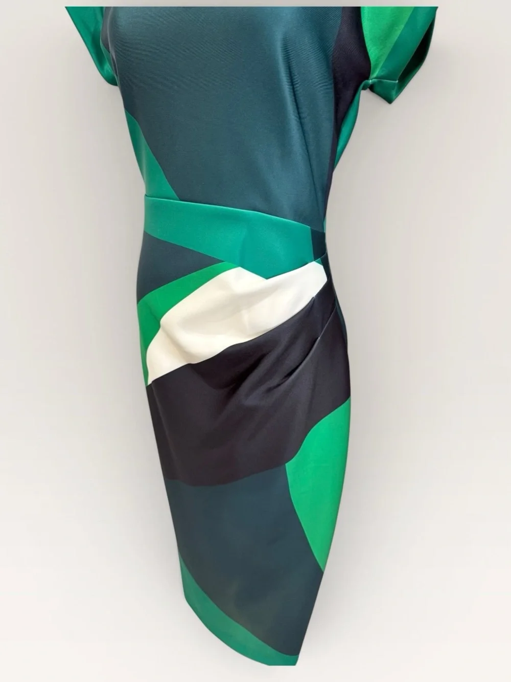 Donna Karen SHORT SLEEVE COLOR-BLOCK MIDI SHEATH DRESS GREEN SCUBA KNIT NWT SZ 2